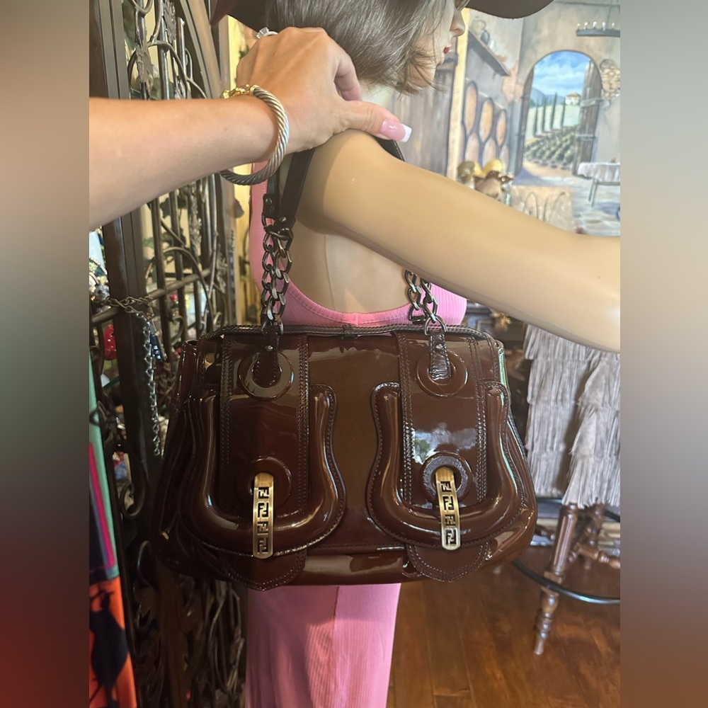 Vintage Fendi Brown Patent Leather B Bag
